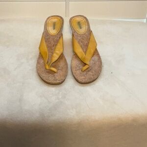 Yellow and Brown Sandals with Cork Footbed